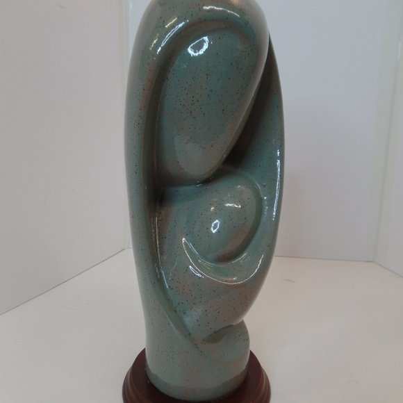 Modern Mother & Child Ceramic Blue/Green Figurine Abstract Sculpture 15"T X 6"W - Picture 1 of 16